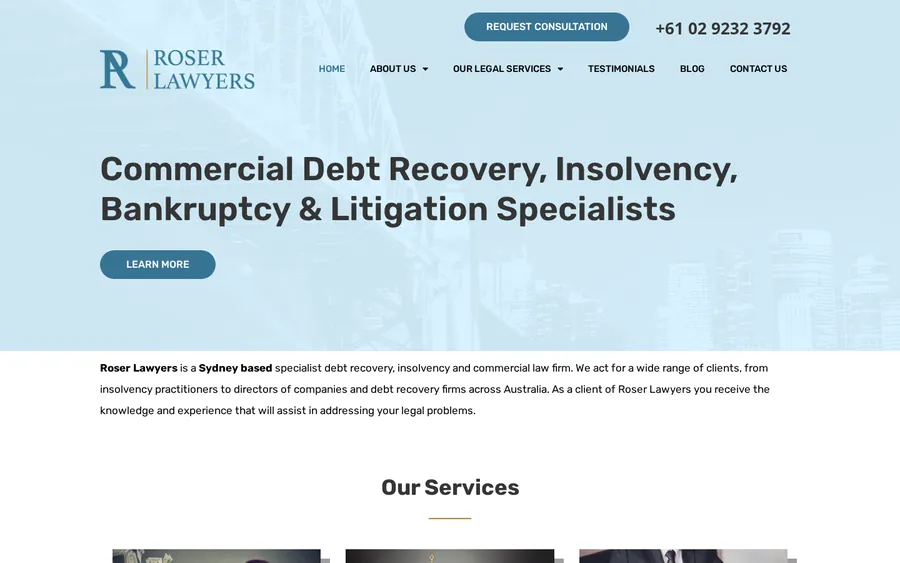Roser Lawyers website designed by Jai Nischal Verma